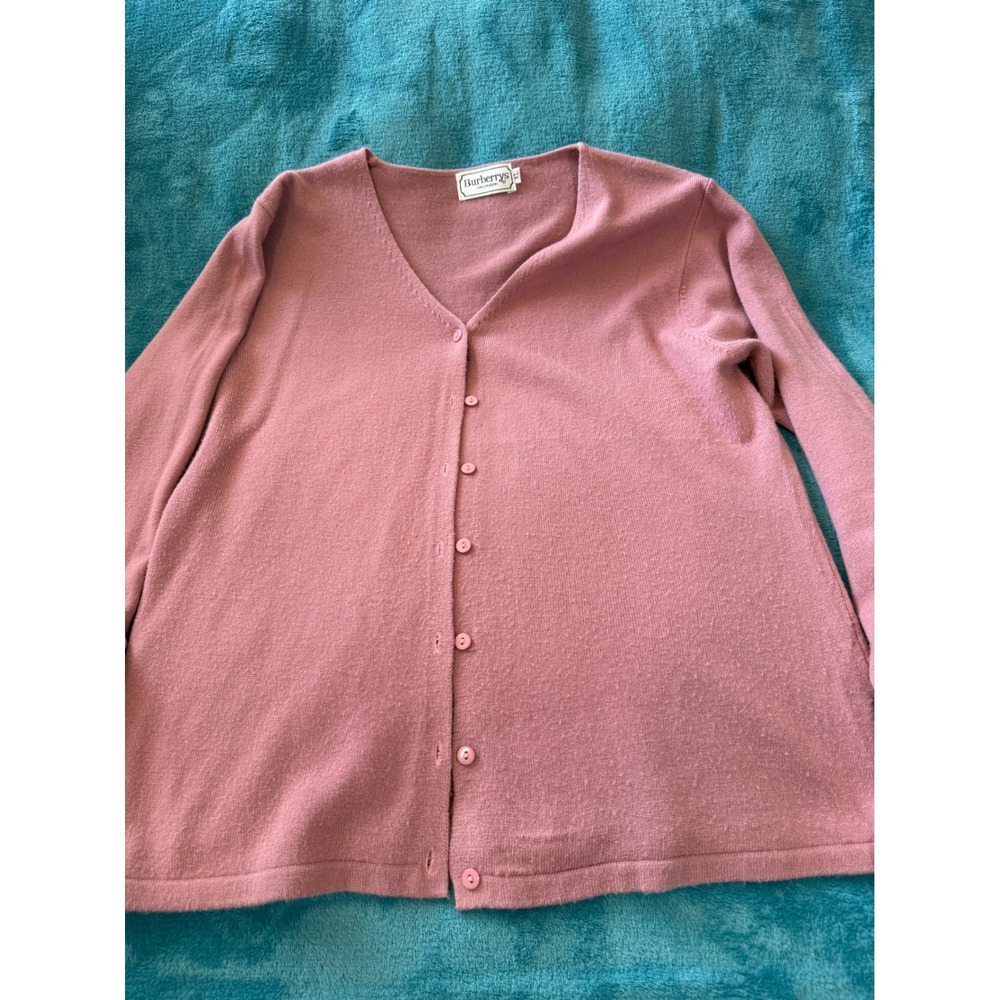 Burberrys of London Pink 100% Cashmere V-Neck Cardigan Sweater Womens XL Vintage